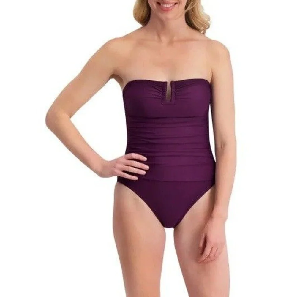 DKNY Tummy Control One Piece Swimsuit Purple Plum NWT - Picture 2 of 6